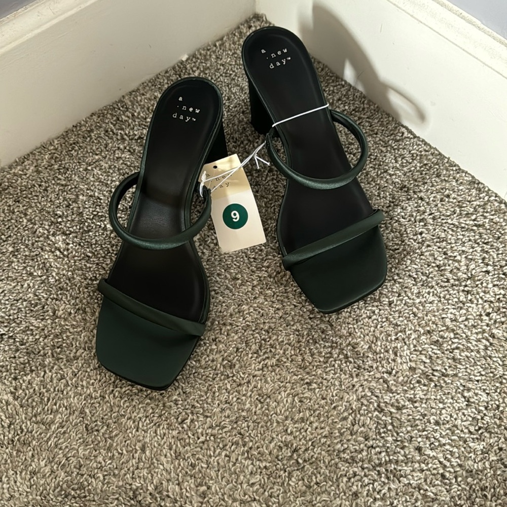 a new day green satin heels